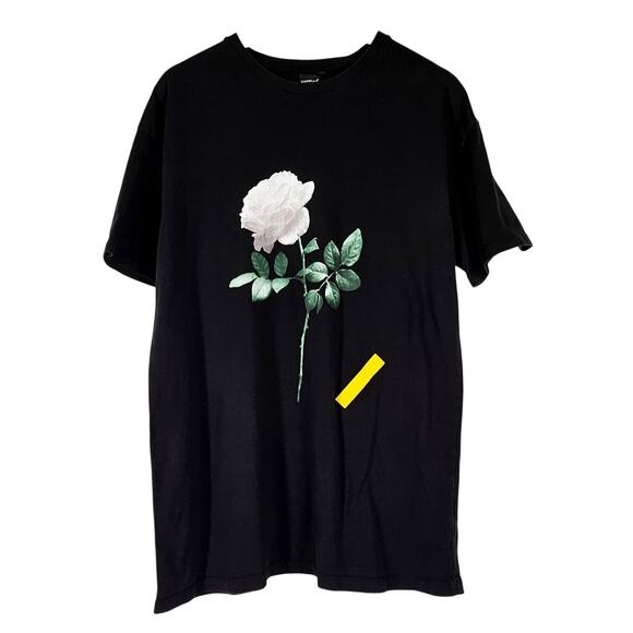 CORELLA MEN'S BLACK T-SHIRT WITH WHITE ROSE ART COLLECTION DESIGN – SIZE SMALL - Picture 7 of 7